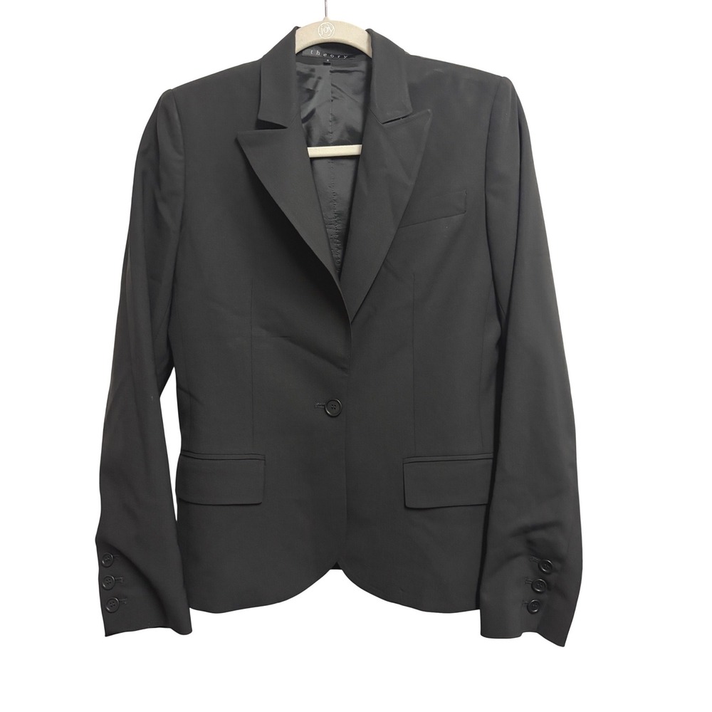 Theory Gabe B Blazer Professional Black Jacket Wool Blend Tailored Size 6